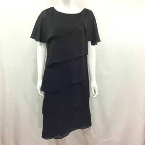 Patra Black Layered Tiered Asymmetric Dress